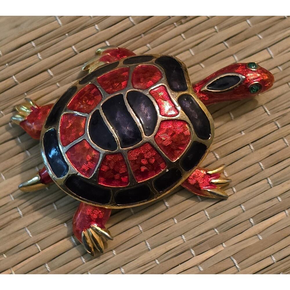 Sphinx England Cloisonne Turtle Pin Brooch Enamel Whimsical Animal